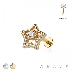 MULTI CZ STAR THREADLESS (PUSH IN) 316L SURGICAL STEEL LABRET SET